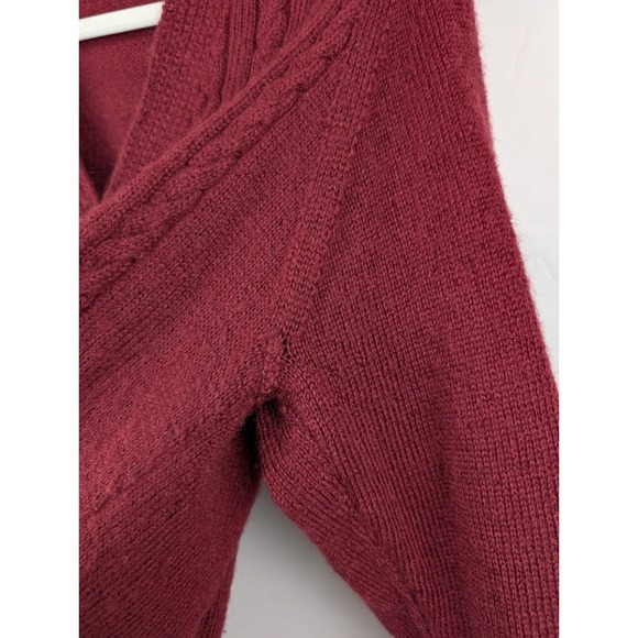 Vtg Womens Wool Cable Knit Cardigan Burgundy V Neck Button Long Sleeve Preppy - Picture 7 of 10